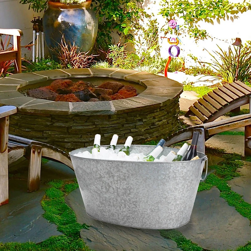 Mind Reader 12'' Large Round Galvanized Steel Beverage Tub with Handles