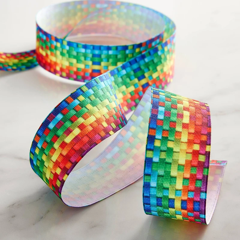 1.5" x 3yd. Grosgrain Wired Rainbow Weave Ribbon by Celebrate It®