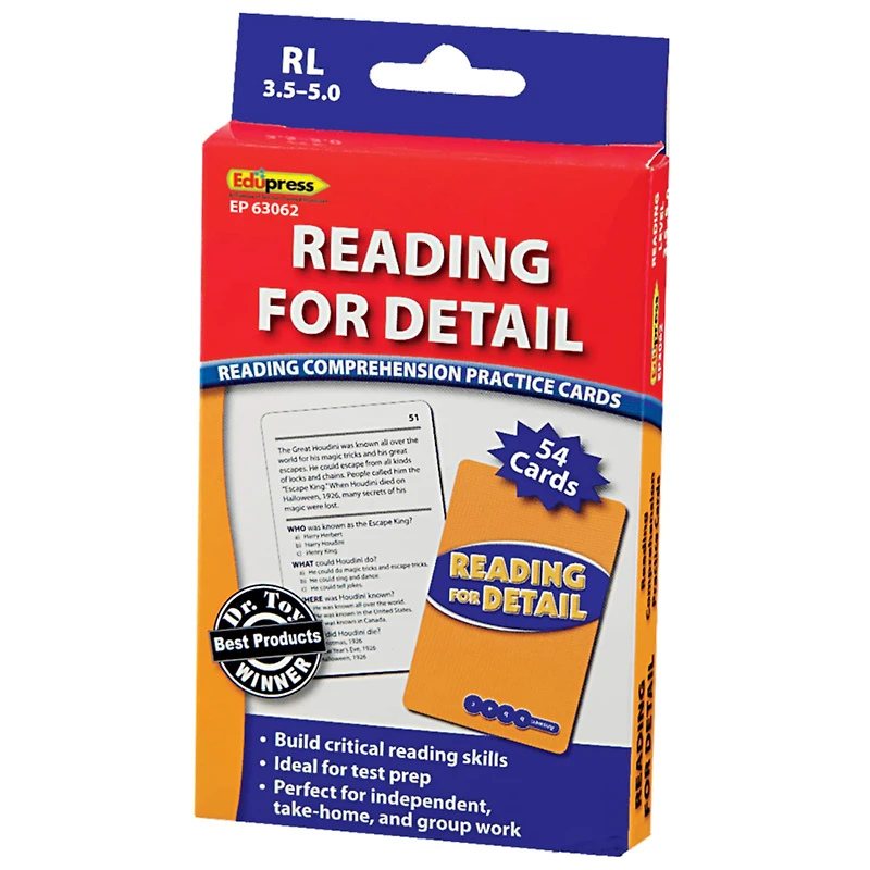 Edupress® Reading for Detail Practice Cards Blue Level, Levels 3.5-5.0