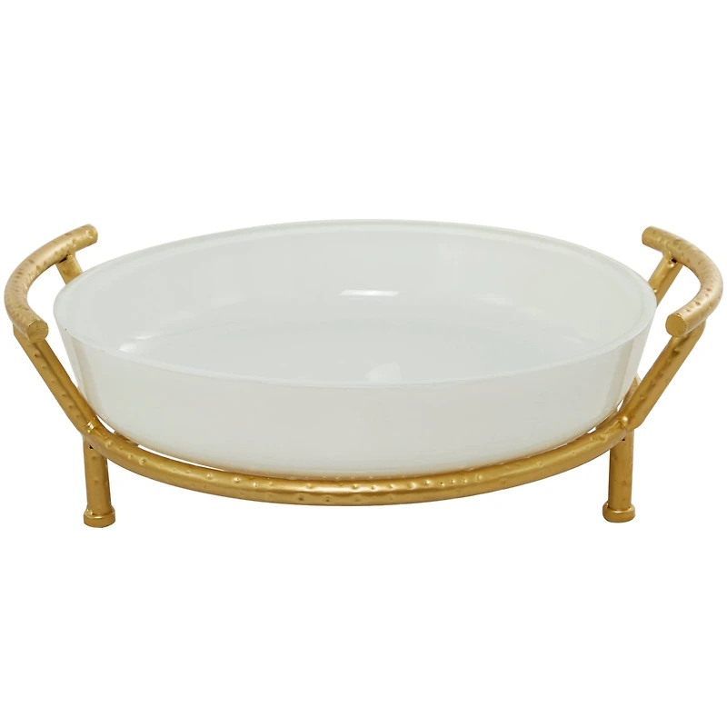 CosmoLiving by Cosmopolitan 19" White Glass Kitchen Serving Bowl with Gold Metal Stand