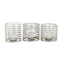 Set of 3 Silver Iron Modern Candle Holders, 4" x 4" x 4"