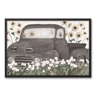 Truck & Sunflowers Framed Canvas Wall Art