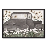 Truck & Sunflowers Black Framed Canvas Wall Art