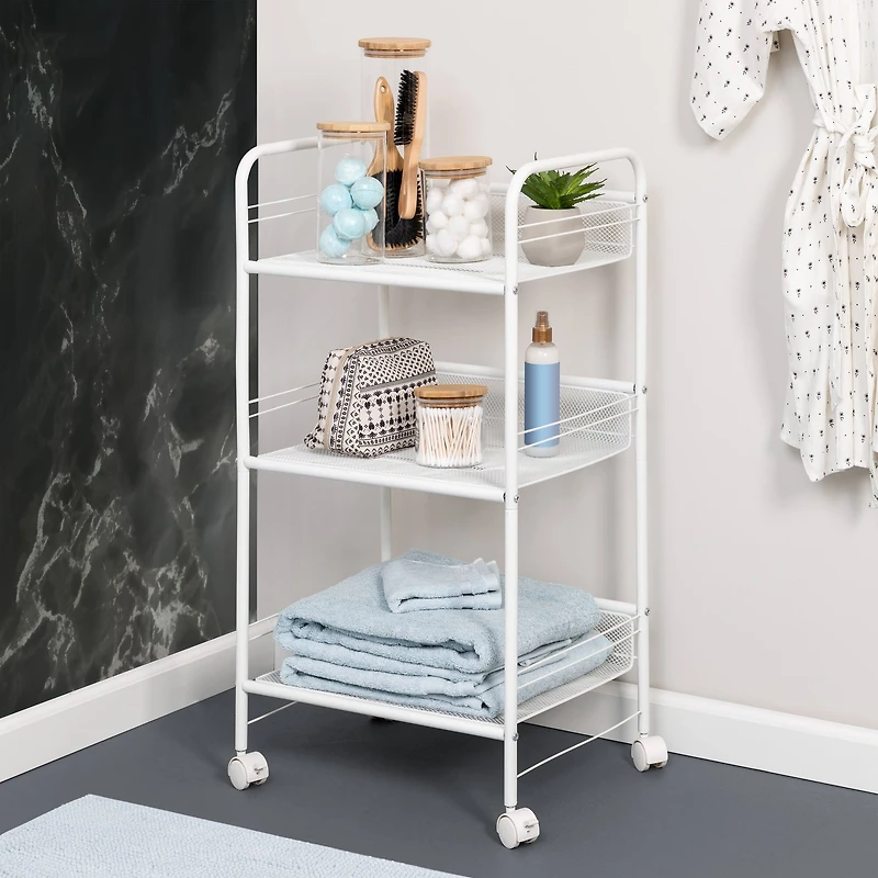 Honey Can Do White 3-Tier Mesh Rolling Cart
