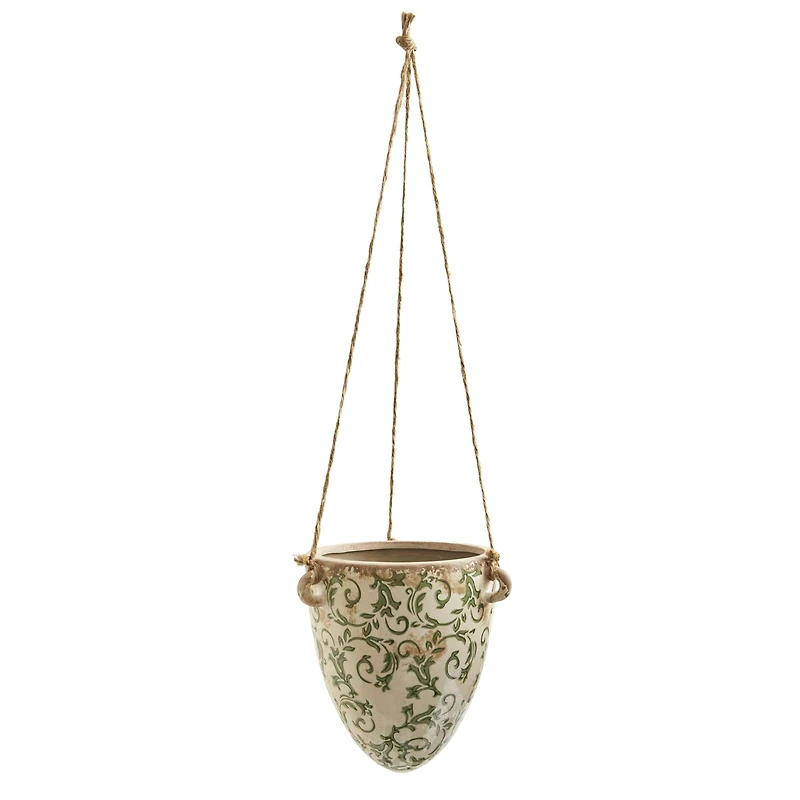 24" Green Tuscan Hanging Ceramic Scroll Planter