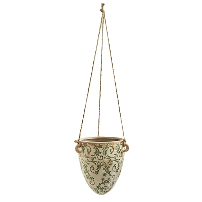 24" Green Tuscan Hanging Ceramic Scroll Planter