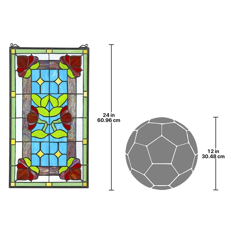 Design Toscano 24" Red Anemone Tiffany-Style Stained Glass Window Hanging Décor