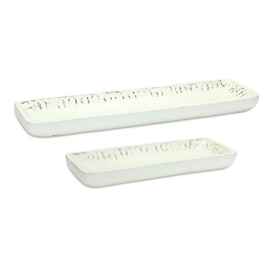 White-Washed Mango Wood Tray Set