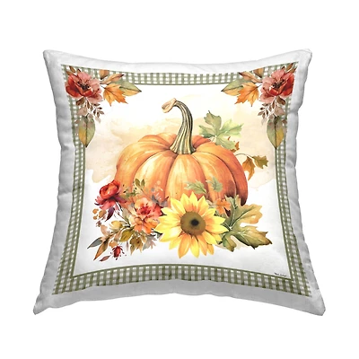Stupell Industries Gingham Bordered Pumpkin Decorative Printed Throw Pillow