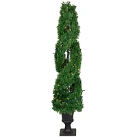 4.5ft. Pre-Lit Artificial Cedar Double Spiral Topiary Tree in Urn Style Pot, Clear Lights
