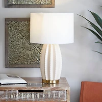 CosmoLiving by Cosmopolitan Cream Ceramic Gourd Style Base Table Lamp with Drum Shade 15" x 15" x 24"