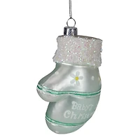 Mint Green Baby's 1st Christmas Mitten Glass Ornament