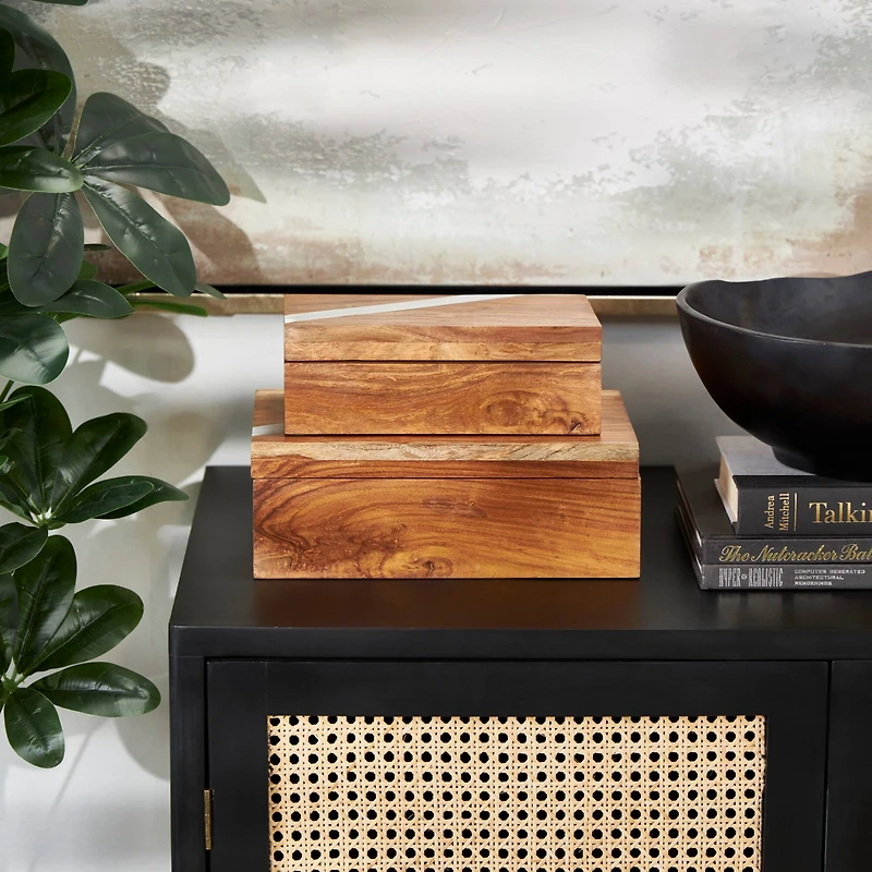 Brown Box Set with Silver Diagonal Stripes