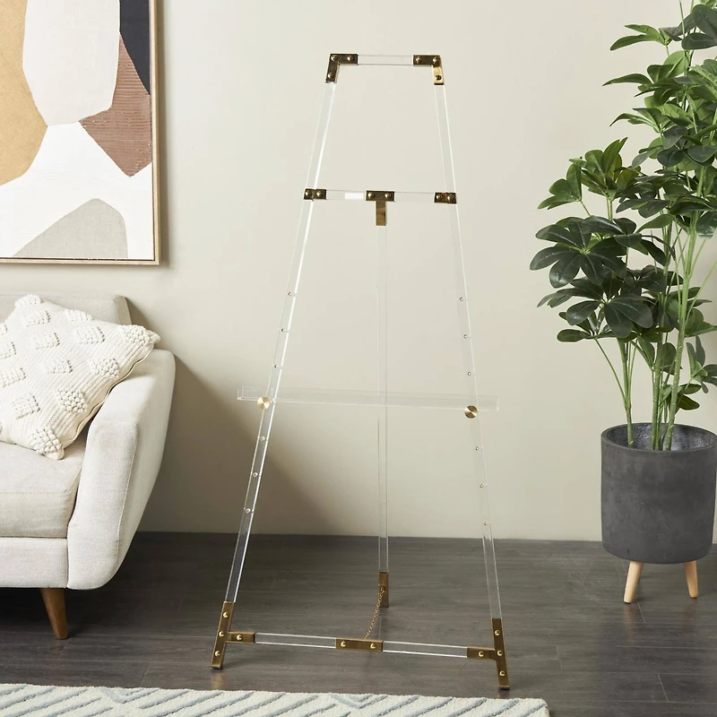 56.5" Clear Acrylic Plastic Adjustable 7-Tier Display Easel with Gold Accents & Chain Support