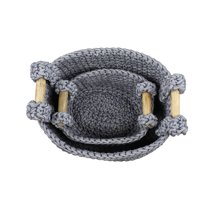 Gray Polyester Eclectic Storage Basket Set