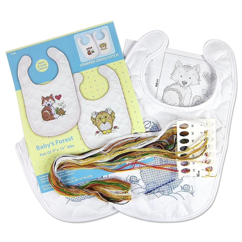 Design Works™ Baby's Forest Bibs Stamped Cross Stitch Kit