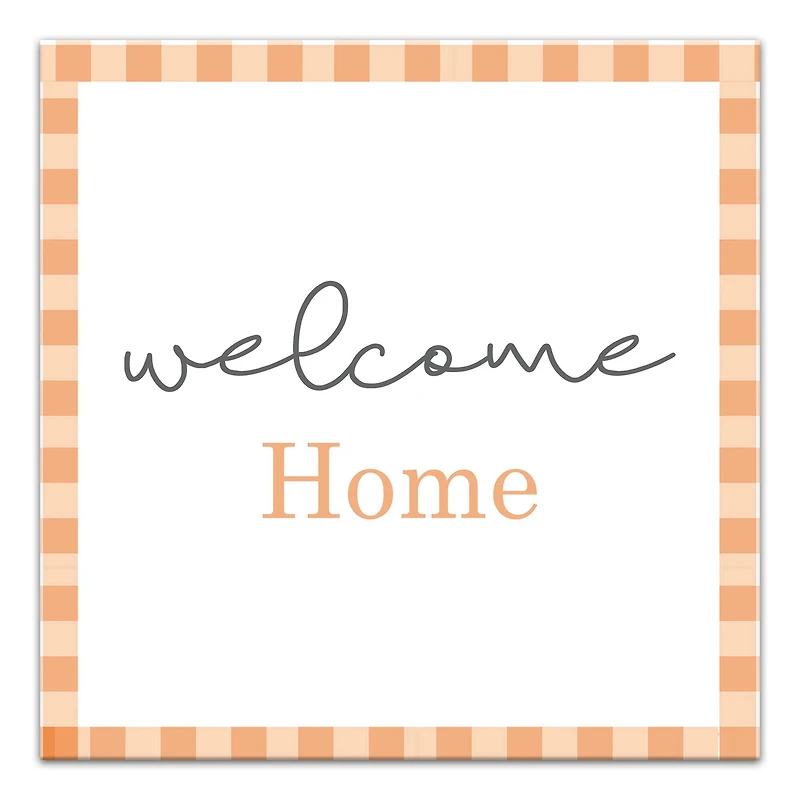 Orange Plaid Welcome Home Canvas Wall Art