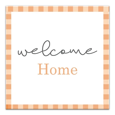 Orange Plaid Welcome Home Canvas Wall Art