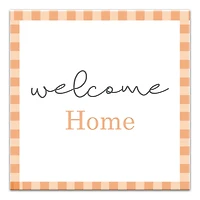 Orange Plaid Welcome Home Canvas Wall Art