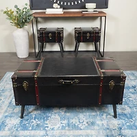 Black Faux Leather Studded Coffee Table Set
