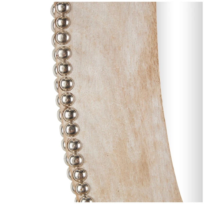 36" Light Brown Wall Mirror with Silver Beaded Outline