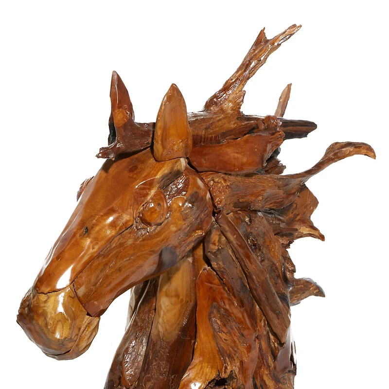 Brown Teak Wood Natural Horse Sculpture 33" x 31" x 13"