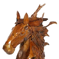 Brown Teak Wood Natural Horse Sculpture 33" x 31" x 13"