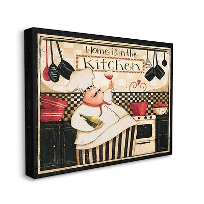 Stupell Industries Home is in the Kitchen with Happy Chef Illustration Canvas Wall Art