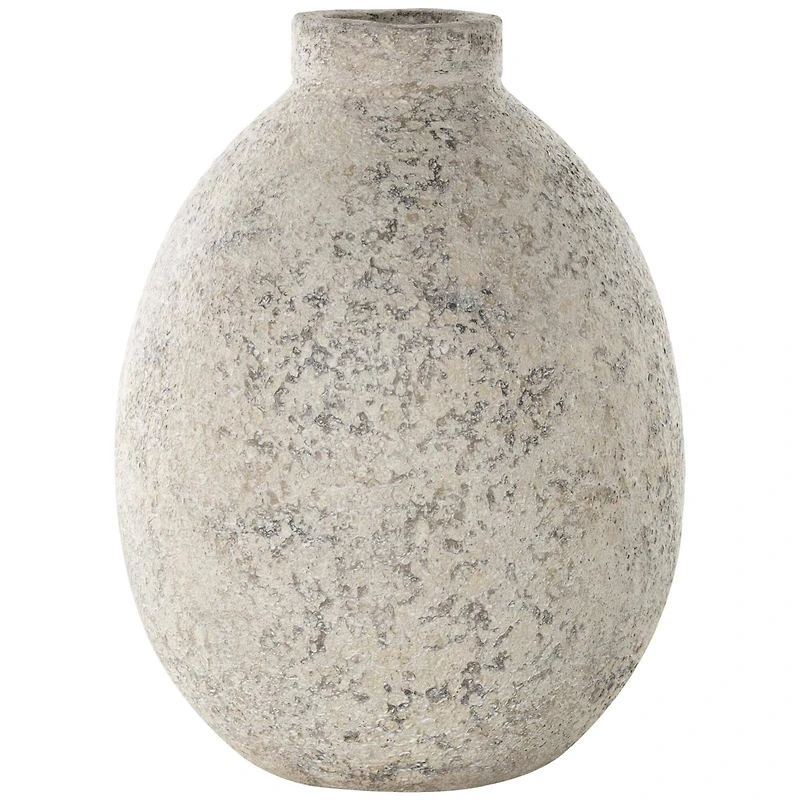 14.25" Beige Ceramic Handmade Antique Style Textured Decorative Vase