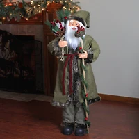 4ft. Olive Green & Burgundy Red Standing Santa Claus with Gift Bag Christmas Figure