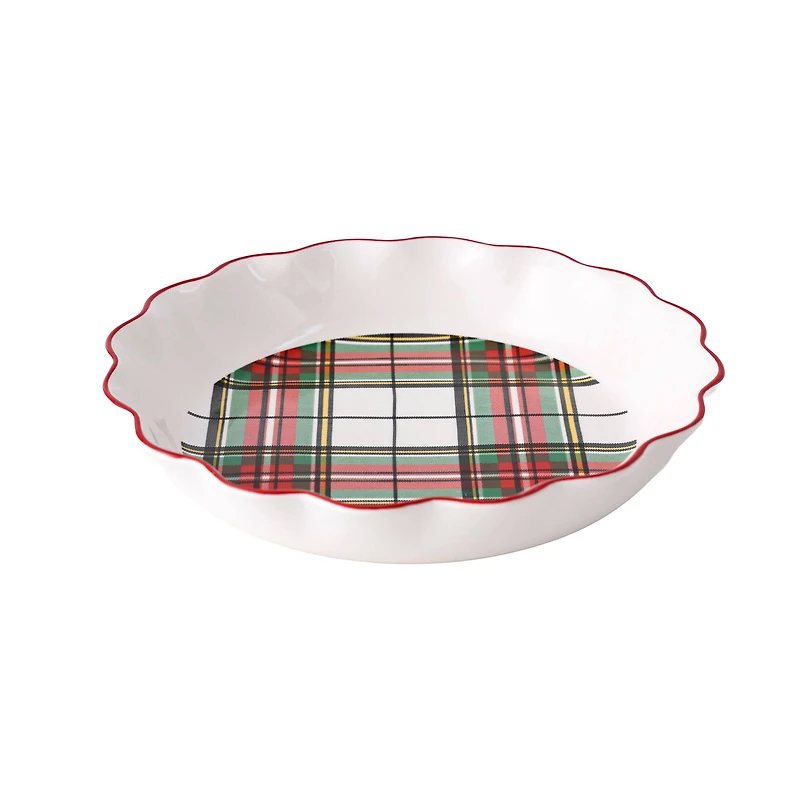 10" Green & Red Plaid Ceramic Pie Dish by Ashland®