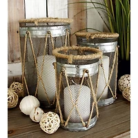 Set of 3" Silver Metal Rustic Lantern, 11", 9", 8"