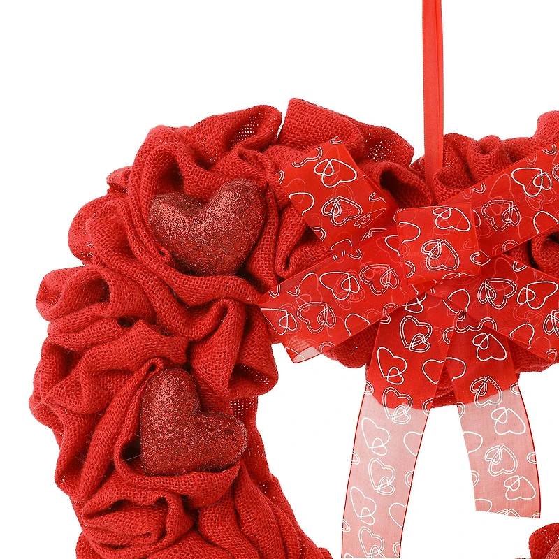 Glitzhome® 19.25" Fabric Valentine's Heart Wreath