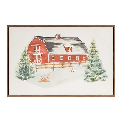 24" Framed Winter Barn Print