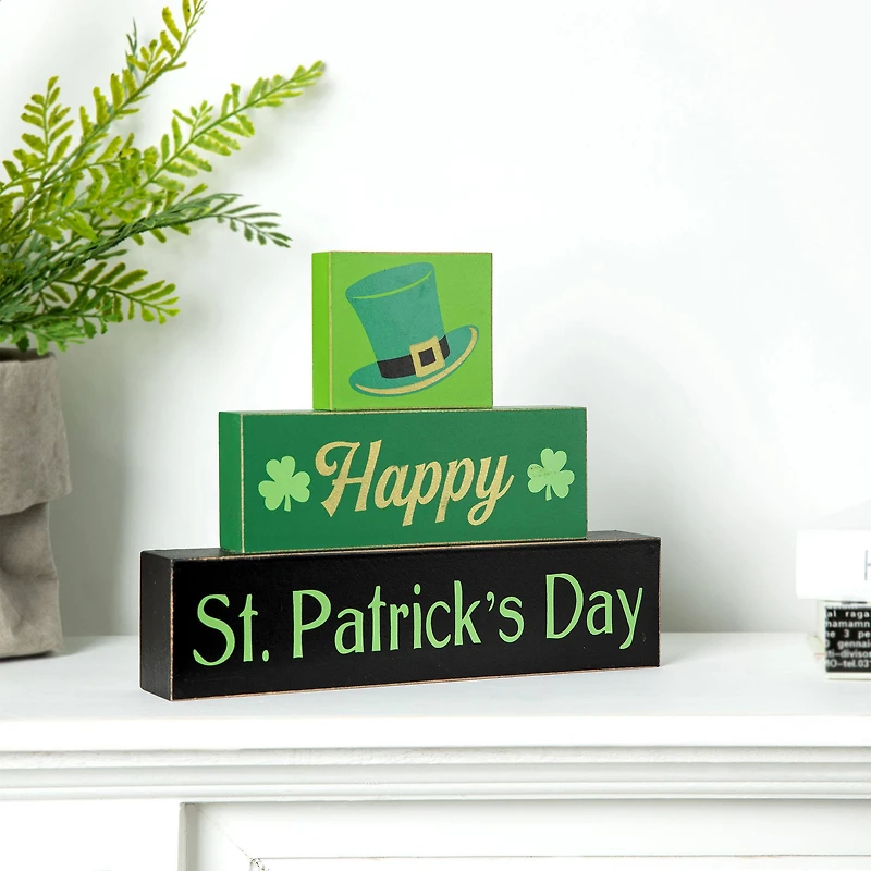 Glitzhome® 9.5" St. Patrick's Wooden Block Table Sign