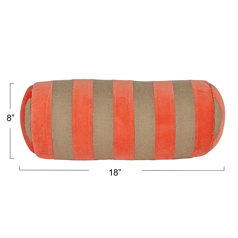 Hello Honey® Pink & Gray Stripes Cotton Velvet & Jute Bolster Pillow