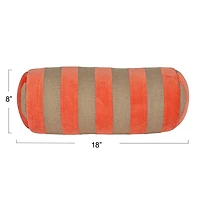 Hello Honey® Pink & Gray Stripes Cotton Velvet & Jute Bolster Pillow