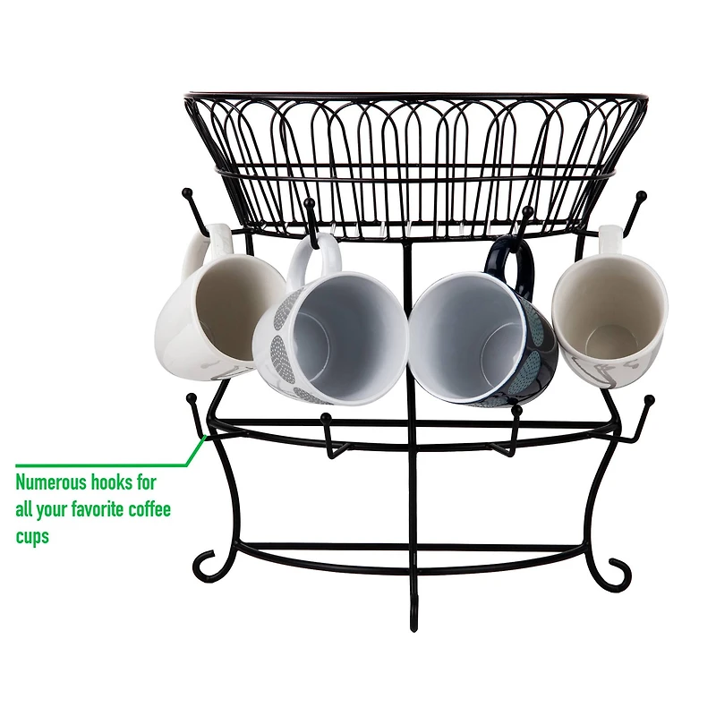 Mind Reader Black Metal Wire Cup Tree Countertop Mug Rack & Coffee Pod Storage