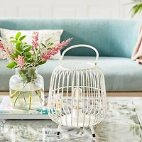 White Iron Modern Candle Holder Lantern, 12" x 10" x 10"