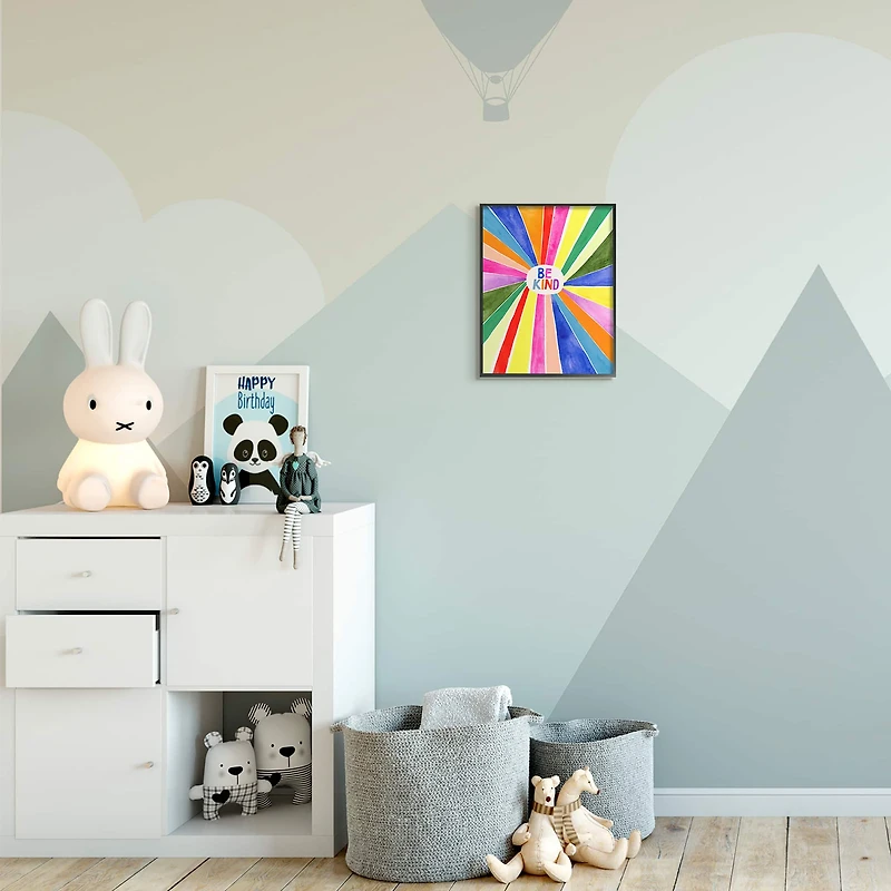 Stupell Industries Be Kind Phrase Rainbow Stripe Burst Framed Wall Art