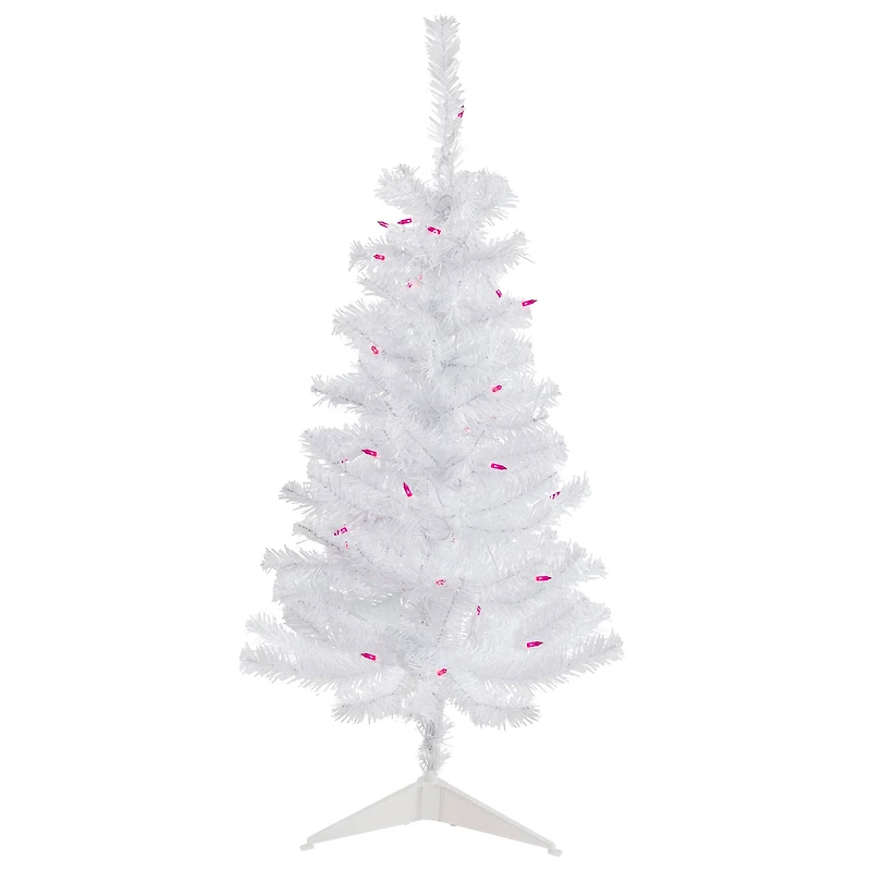 3ft. Pre-Lit Woodbury White Pine Slim Artificial Christmas Tree, Pink Lights