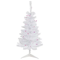 3ft. Pre-Lit Woodbury White Pine Slim Artificial Christmas Tree, Pink Lights