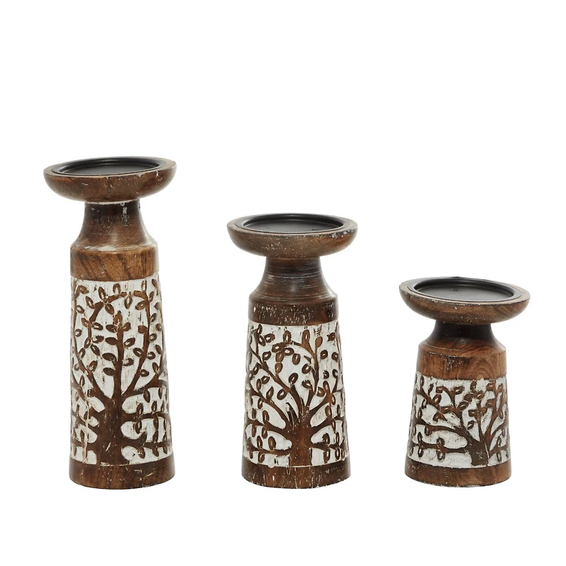 Brown Mango Wood Natural Candle Holder Set, 3ct.