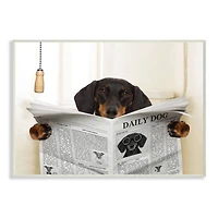 Stupell Industries White & Black Dog On Toilet with Newspaper Gray Wall Plaque
