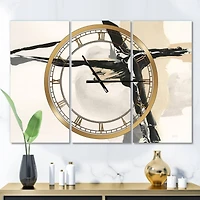 Designart Creamy Tan Form 3 Panel Modern Wall Clock