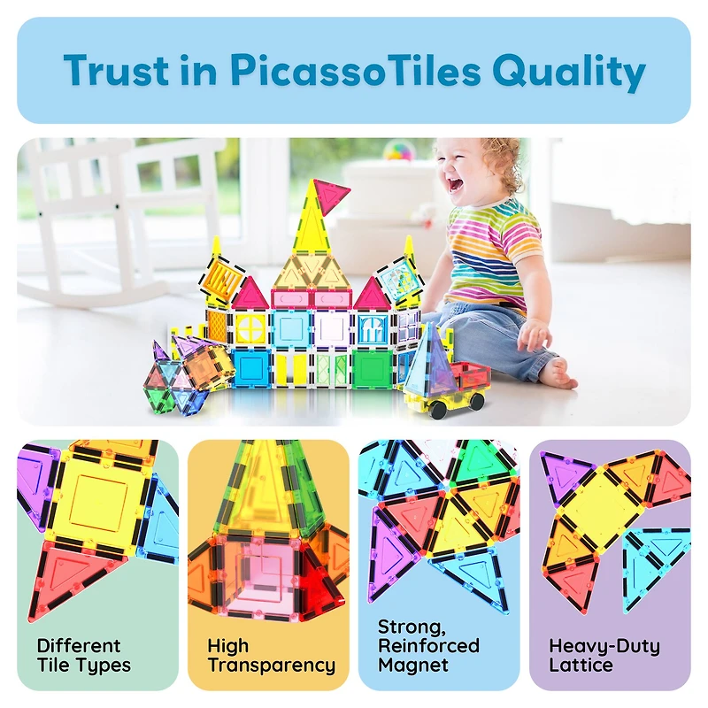 PicassoTiles 61-Piece Magnetic Tile Set with Windows & Doors