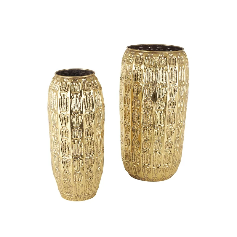 Gold Metal Tall Vase with Grooved Patterns Set