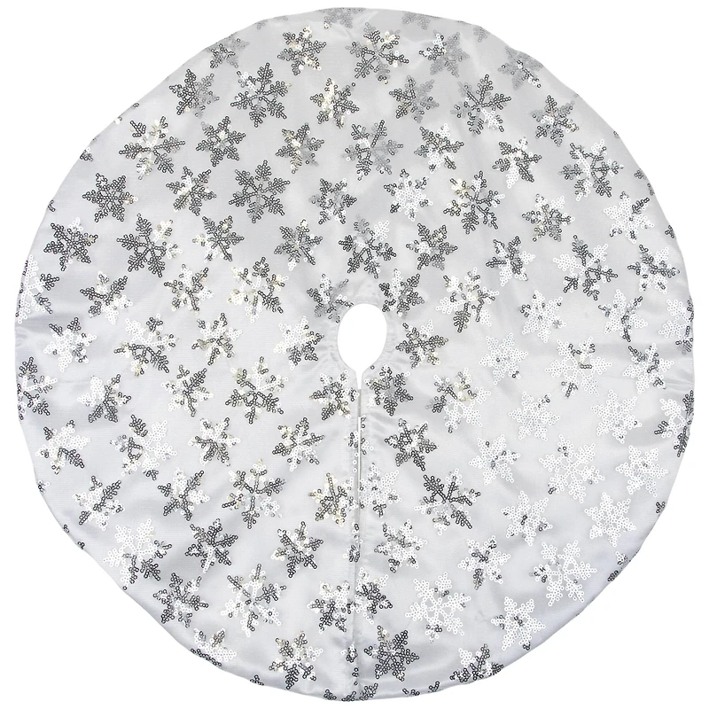 20" White & Silver Sequin Snowflake Mini Tree Skirt