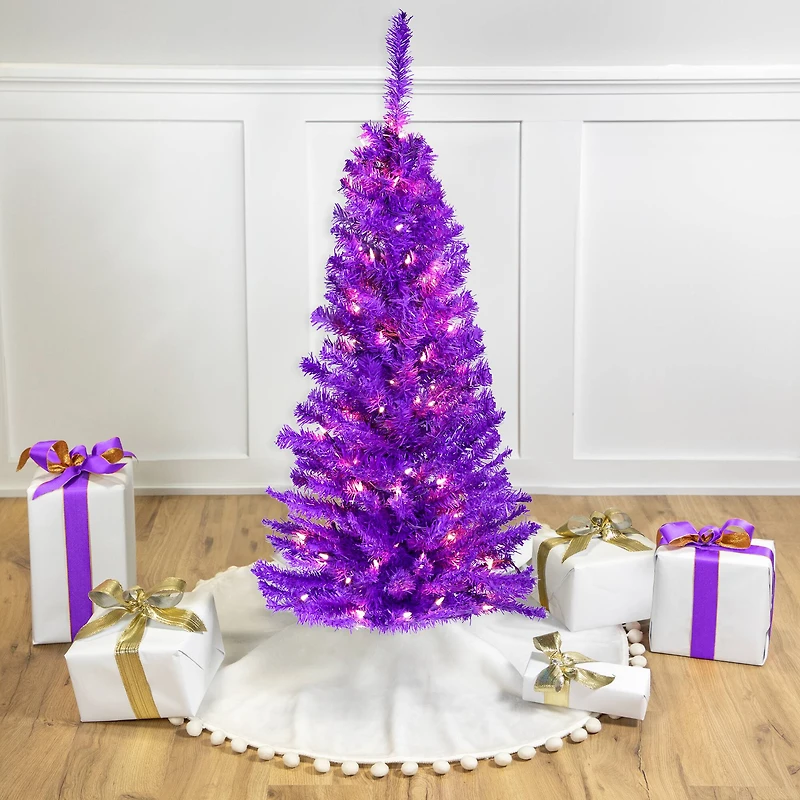 4ft. Pre-Lit Medium Purple Pine Artificial Christmas Tree, Clear Lights