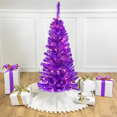 4ft. Pre-Lit Medium Purple Pine Artificial Christmas Tree, Clear Lights